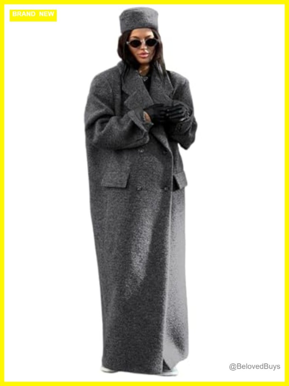 Faux Suede Long Wool Pea Coat Double Breasted Maxi Winter Overcoat